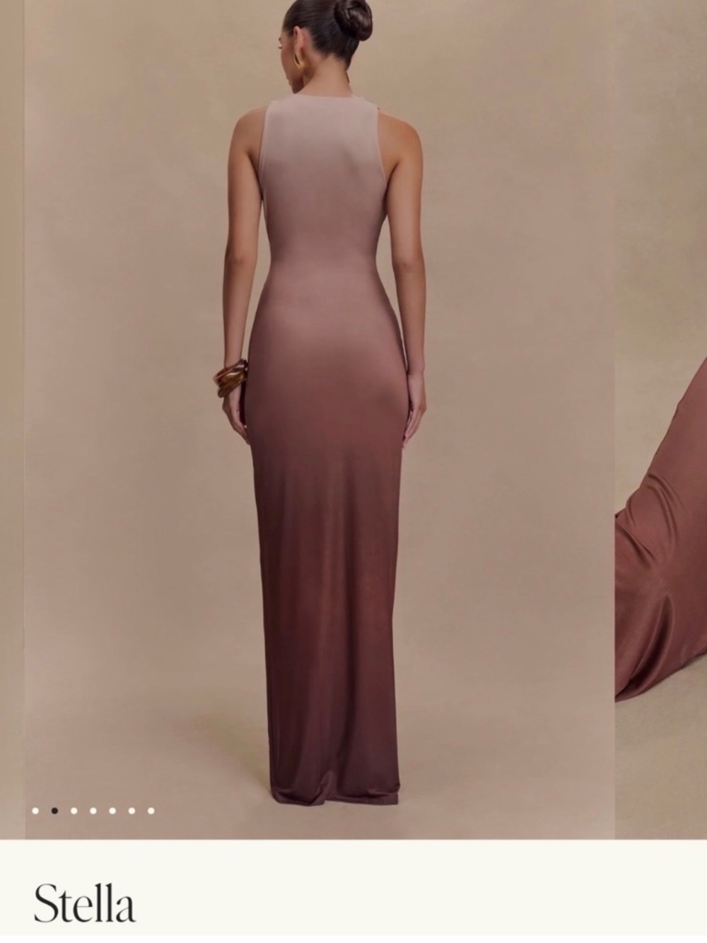 MESHKI Stella Draped Slinky Maxi Dress Mocha Ombre S - Picture 4 of 12